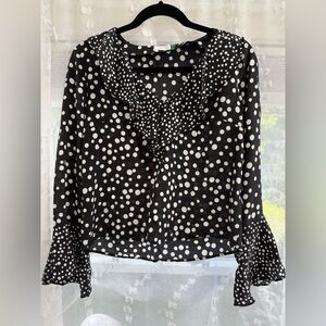 RIXO Black and White 3/4 Sleeve Ruffled Blouse